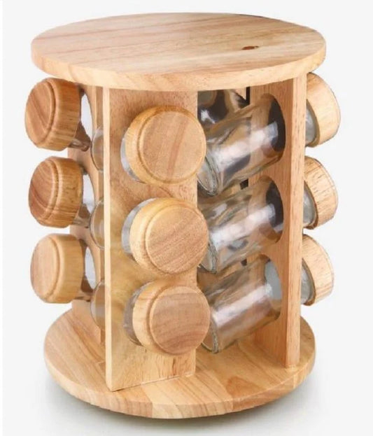 12Pcs Jars Wood Spice Rack - BLAIRE.STORE